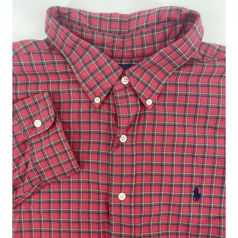 Ralph Lauren Button Down Men XXL Red Plaid Classic Fit Long Sleeve Preppy Office